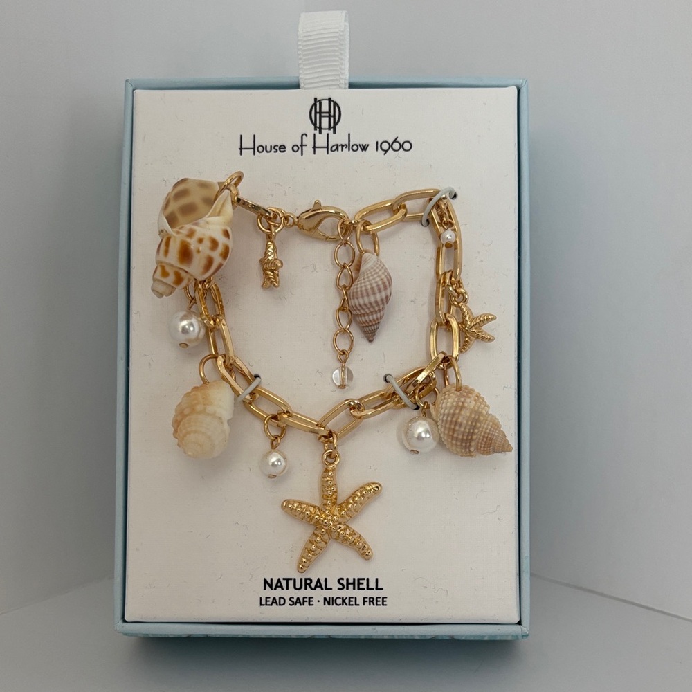 ☀️House of Harlow 1960 Gold-tone Shell & Starfish Charm Bracelet with Pearls